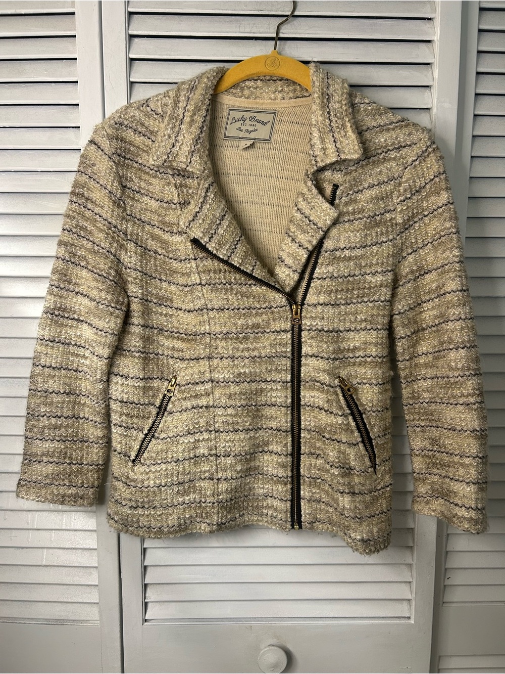 Lucky Brand Women's Cream‎ Striped Zip Jacket Size Small